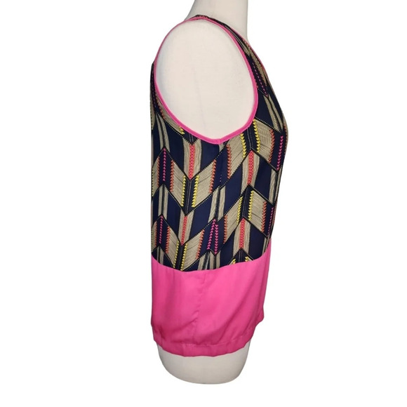 C. Luce Women Pink Sleeveless Blouse Chevron Herringbone Size Medium - Picture 5 of 9